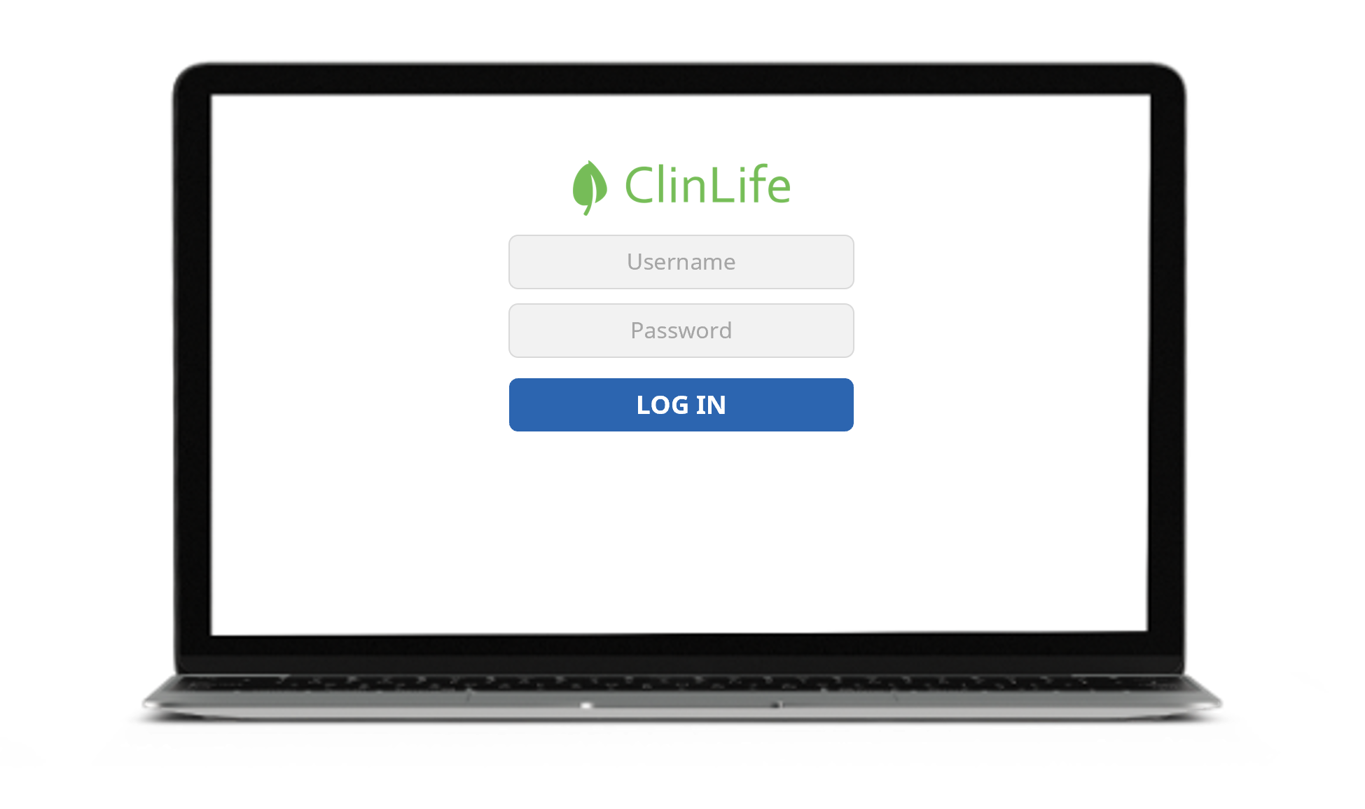 Laptop screen with ClinLife login interface