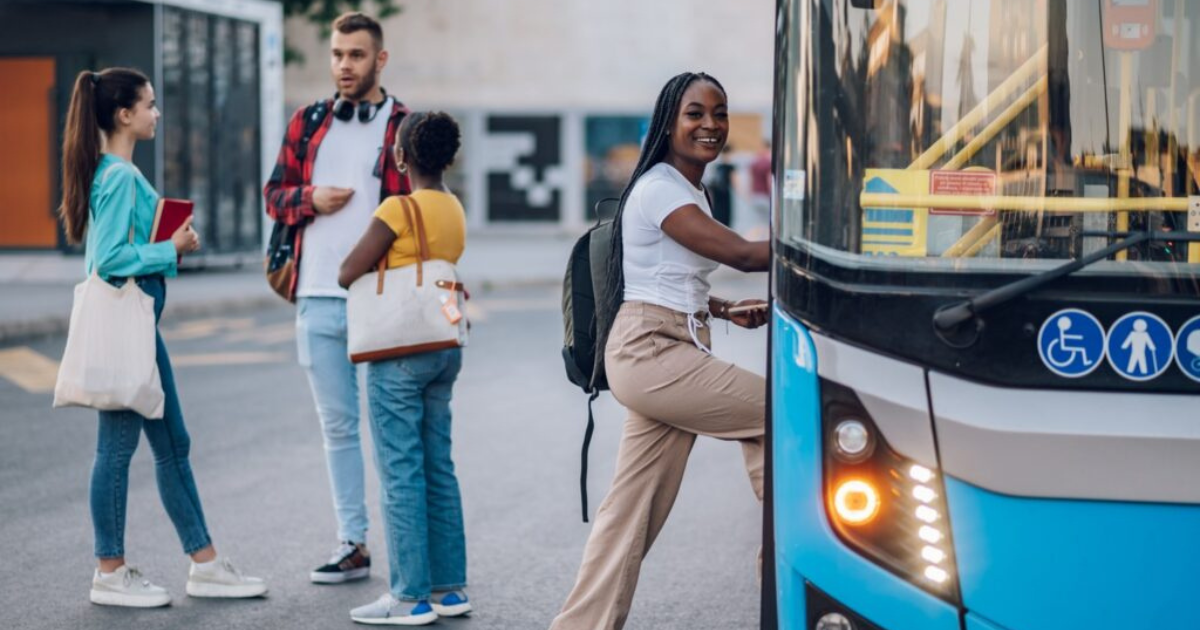 Patient getting on a bus
