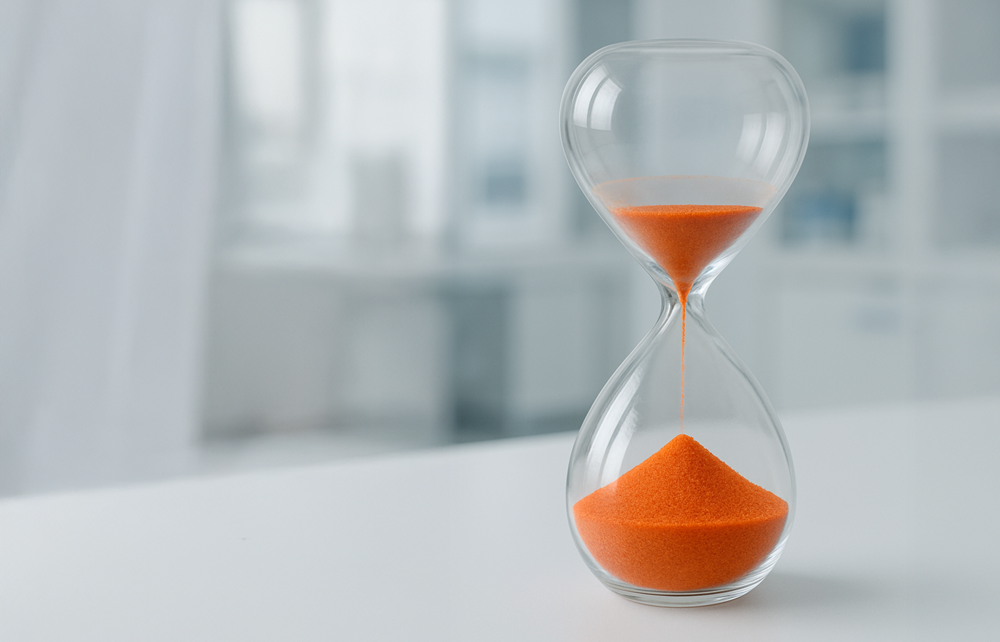 Sand timer on clinician's desk